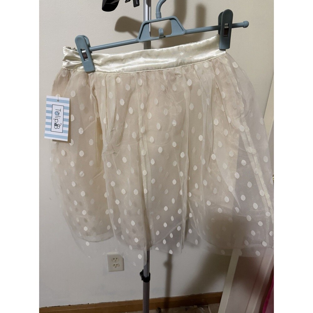 Tulip B Womens S Regular Beige Polka Dot Layered Tulle Lined Zip Short Skirt
